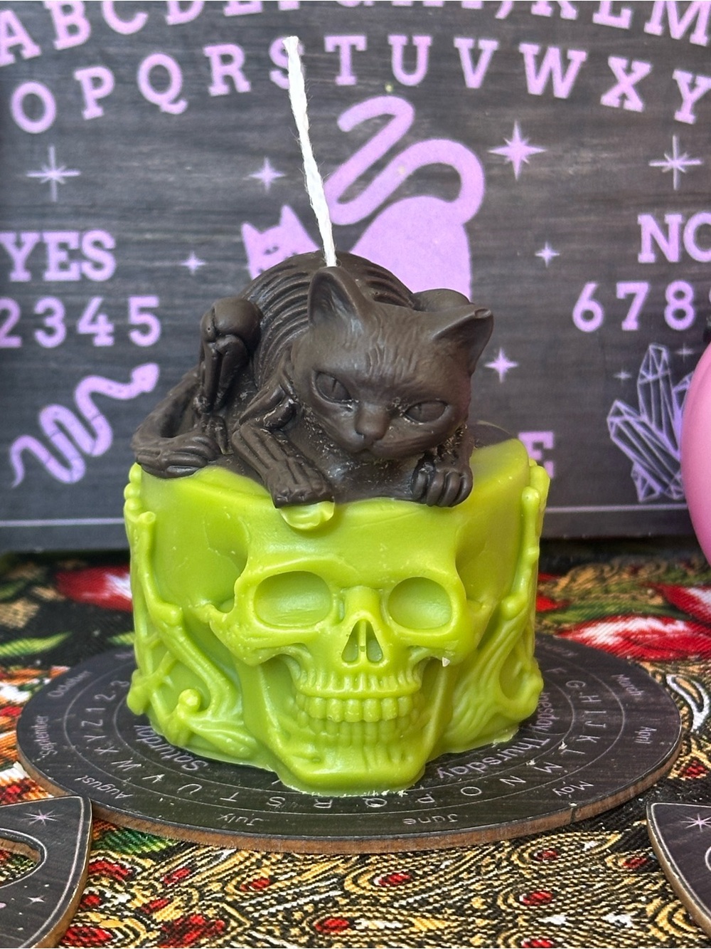 Skeletal Cat Skull Pillar Candle